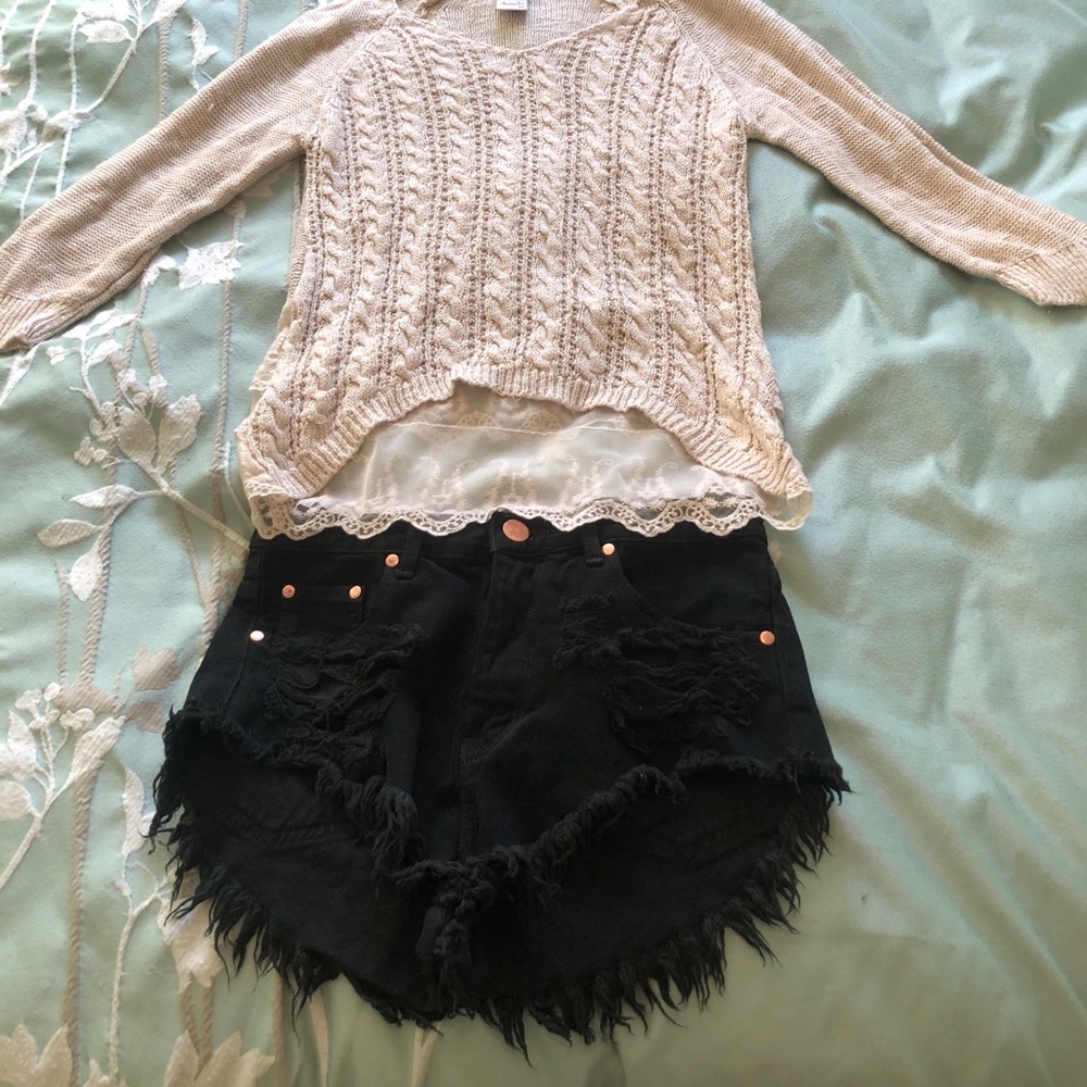 American Rag sweater with lace trim